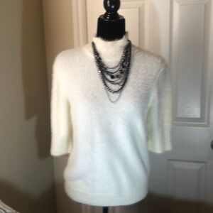 Medium, 3/4 sleeve sweater, length in back 26 inches, sleeves 15 inches